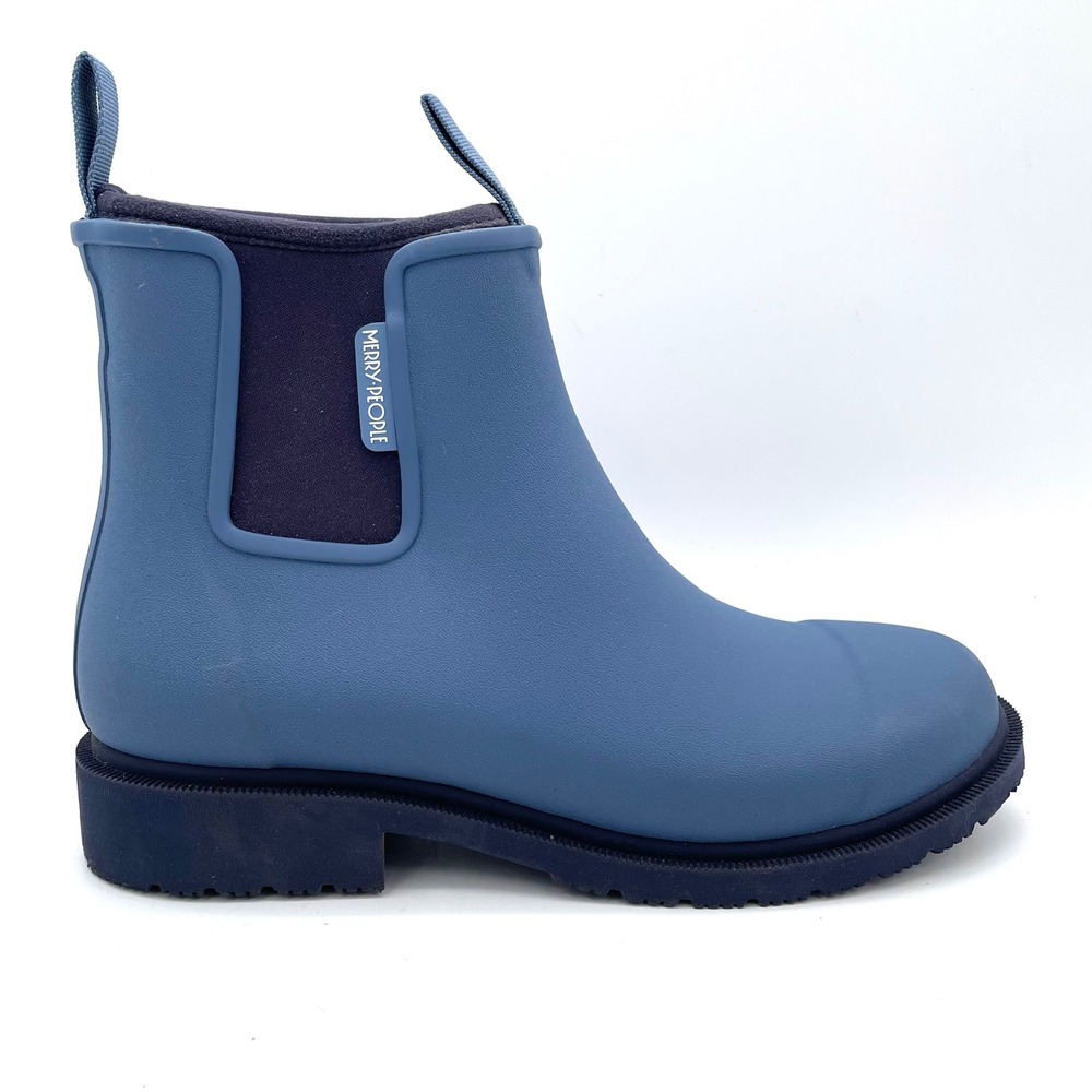 Merry People Bobbi Rain Boot Womens 40 Blue Excellent Waterproof Ankle Chelsea
